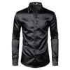 Men's Black Satin Luxo Dress Camisas 2021 Homens Lisos de Seda Smoking Camisa Slim Fit Partido de Casamento Prom Casual Chemise Homme