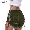 Liooil Plus Size Tassel Denim Party Rave Shorts Kvinnor Sexig Klubb Skinny Lace Up Mid Midist Hole Rivet Button Fly Black Short Jeans 210621