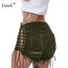 Liooil Plus Size Tassel Denim Partido Rave Shorts Mulheres Sexy Club Skinny Lace Up Mid Cintura Buraco Botão Rivet Fly Black Calças de Jeans Short 210621