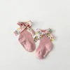 Sevimli Yaylar Bebek Çorap Çiçek Baskılı Çocuklar Kız Kısa Çorap Kauçuk Tabanlı Anti Kayma Bebek Yürüyor Yer Çorap