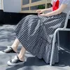 Falda plisada irregular blanca blanca de la tela escocesa para las mujeres Verano de la cintura alta vintage A-line Faldas largas Boho Maxi Korean 210619