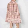 Plaid Patchwork Tassel Jacket For Women Turtleneck Long Sleeve High Waist With Sashes Pink Casual Coat Female 210524