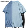 Mäns Hip Hop Oversize T Shirt Side Black Cat Print Streetwear T-shirt Harajuku Bomull Kortärmad Tshirt Orange TEE Toppar 210601