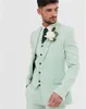 新郎メンズの結婚式タキシード3個Mint Green Men Pants Blazer Sheed Prom Party Coatフォーマルウェア衣装