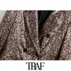 TRAF Women Fashion Double Breasted Paisley Print Velvet Blazer Coat Vintage Long Sleeve Female Outerwear Chic Tops 210415
