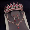 Boucles d'oreilles collier baroque rose couronne ensembles de bijoux de mariée pour les femmes mode diadème mariée ensemble boucle d'oreille bal robe de mariée accessoires