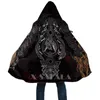 Mélanges de laine pour hommes Cape de style Viking Fenrir Art Pulls de sport imprimés en 3D ﾠ Manteau Pardessus Manteau à capuche épais et chaud pour hommes Manteau coupe-vent