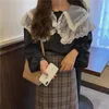 かわいいレースシフォンシャツカジュアルな甘い女性ピーターパン首輪韓国のシックな女性トップスパフスリーブビンテージブラウス11767 210417