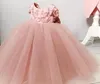 Blush розовый кружевной бисером бальное платье цветок девушка платья совок шеи ручной работы цветы длина пола lilttle дети день рождения день рождения pageant wedding платье на заказ