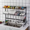 Edelstahl Küchenlagerorganisation Esszimmer Rack Spüle Kein Loch Drain Eisen Kunstschüssel und Teller Doppelschwarzem Haushalt