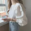 Blusas blancas coreanas Vintage con cuello cuadrado para mujer, camisas holgadas de manga larga para mujer, ropa femenina, Tops a la moda 13958 210527