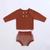 男の子の女の子の服セット秋の赤ちゃんニットスーツセーターコート+ PPショーツズボンハンサムな紳士210521