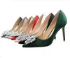 Silk Satin Rhinestones High Heel Shoes Woman Pumps Basic Crystal Diamond Buckle Fashion Party Sexy Women Shoes Pump