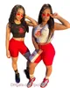 Sommar Yoga Shorts Tracksuits Kvinnor Brev Tryckt skjorta Bodycon Two Piece Set Crop Tops + Bike Shorts 2021 Casual Sportswear