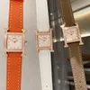 21 мм 26 мм Кожаные Женские Кварцевые наручные часы Квадрат Heure Watch Полный Алмазный Безель Известный Бренд CZ Циркон Оболочка Набор Sapphire Clocks