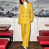 Bella Women Yellow Purple Blue 2 Piece Set Suit Double Breasted Blazer Trousers Elegant Lady Woman Blazer Outfits 211007