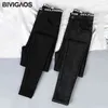BIVIGAOS High Waist Waistline Letter Stitching Pencil Pants Women's Spring Autumn Black Jeans Leggings Skinny Slim Jeggings 211129