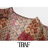 Traf Femmes Chic Mode Paisley Imprimer Robe Midi Plissée Vintage Trois Quarts Manches Avec Doublure Robes Féminines Mujer 210415