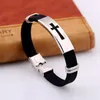 Cool Fashion Black Silicone Bracciale Bracciale Polcatura Men039s in acciaio inossidabile Bangle 4120113