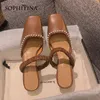 SOPHITINA Fashion Women Sandals Cover Toe Pearl Luxury TPR Shoes Square Toe Elastic Belt High-heeled Leather Female Shoes AO678 210513