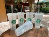 Starbucks Mermaid Goddess 24 unz/710 ml plastikowe kubki kubka wielokrotnego użytku przezroczyste picie płaskiego dolnego filaru Kształt Słoma