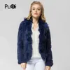 CR072 Knitted Real Rabbit Fur Coat Overcoat Jacket With Fur Collar Russian Women's Winter Thick Warm Genuine Fur Coat 211110