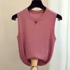 Eis Seide Gestrickte Westen Frauen Top Oansatz Feste Tank Sommer Mode Weibliche Ärmellose Casual Dünne Tops Weiß Schwarz Tops 13687 210528