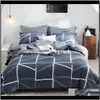 Tillbehör Textili Hem Garden Drop Leverans 2021 100Percent Cotton Stripes Duvet sätter enkla sängkläder med pillowcases singel dubbel que