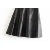 Vintage Kemer PU Deri Etekler Bayan Yüksek Bel Midi Streetwear Rahat Ofis Pileli Siyah Tam Kış 210521