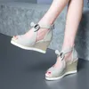 Women Luxury Shiny Bow Wedges Sandals Zipper Shoes Female Soft Bottom Comfortable High Heel Summer Footwear