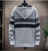 5 Colors Mens Sweaters Winter Cardigan Sweater Coats Thick Hooded Men Striped Clothes Plus Velvet9427002