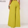 2021 Verão Sólido Flare Calças Zanzea Elegante Pant Calças Legais Mulheres Casual Cintura Alta Plissada Longa Pantalon Calças Streetwear X0629