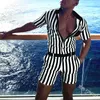 Lugentolo Striped Jumpsuit masculino de manga curta plus size macacão shorts verão moda homens roupas x0601