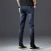 Jantour bomull män jeans byxor spets upp denim byxor svart skinny smal hip hop sportkläder elastisk midja man 211111