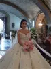Бальное платье из бисера Свадебные платья с открытыми плечами и скользящим шлейфом Тюль с блестками и рюшами со складками на заказ Свадебные платья на шнуровке сзади