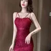 Nightclub women's style, slim fit, deep V with lace sling, hip wrapped sexy dress CN(Origin) Polyester 210416