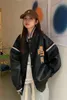 Women's Jackets Black Leather Jacket Autumn Pu Baseball Loose Motorcycle Top