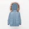 Chaqueta larga y gruesa para niños y niñas, abrigo cálido de invierno, ropa para niños, Parka de piel con capucha, traje de nieve, abrigo TZ756 H0910