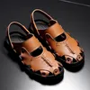 Männer Sandalen Aus Echtem Leder für Römische 39 Hohl Leichte Atmungsaktive Casual Schuhe Sommer Outdoor Gladiator Sandalia Masculina 32373