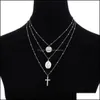 Hanger Kettingen Hangers Sieraden JG! Fashion Sier Gold Beads Pailletten Mtilayer Ketting Metal Cross Chokers voor Dames Ka6205 Drop Delive