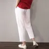 Pantalon décontracté femme lâche couleur unie taille élastique pantalon droit coton lin respirant et confortable pantalon Q0801