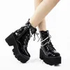 Botas de cadena con cremallera y perlas laterales para mujer, tacón corto y grueso, plataforma de caballero negro, talla 43, zapatos 8631