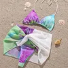 Costume da bagno da donna a triangolo Set bikini sexy Stampato Gonna da bagno 3 pezzi Push Up Halter Tie Dye 2022 Costume da bagno con nodo