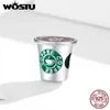 WOSTU 925 Sterling Coffee Cup Charms Tea Time Beads fit for Women Bracelet Bangle Silver 925 Jewelry CQC1545