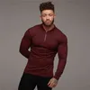 Рубашка поло сплошной цвет с длинным рукавом повседневная мужская мода Slim Fit Fitness Bodybuilding мужская рубашка поло осенью хлопок Polosshirt 210401