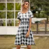 Surmitro Sexy Krótki Rękaw Kobiety Sukienka Lato Zielona Czarna Plaid Sundress Tunika Plaża Party Sun Mini Dress Kobieta 210712