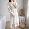 Plus Size S-4XL Sweet Doll Collar Long Dresses Women French Chiffon Lace Dress High Waist Vestido Midi Elegante 13017 210417