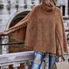 Elegante Moda Sólida Manto De Pelúcia Borla Batwing Manga Longa Turtleneck Cape Casaco Outerwear W243 210526