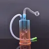 Vacker glasoljebrännare Bong Rökning Vattenrör med tjock Pyrex Clear Heady Recycler Dab Rig för rökning med 10 mm oljepanna och slang