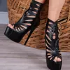 Rontic Handgjorda Kvinnor Gladiator Sandaler Hollow Out Sexiga Stiletto Heels Peep Toe Elegant Black Dress Shoes Ladies US Storlek 5-20